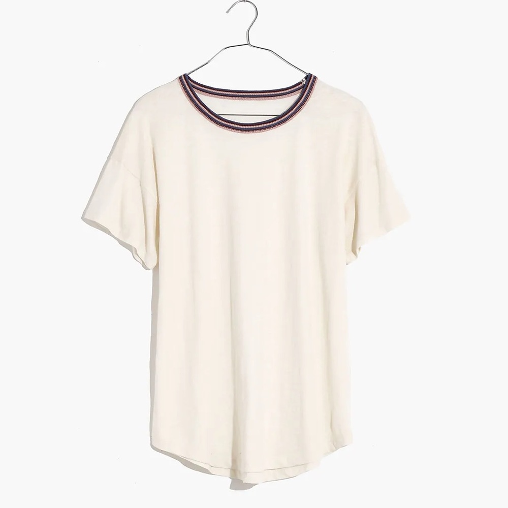Madewell Whisper Cotton Striped Rib-Crewneck Ringer Tee